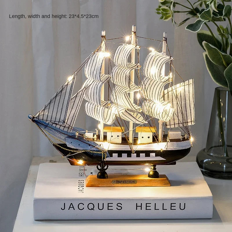 Wood/Fabric Nautical Sailboat Models/Colors-White/Black/Blue