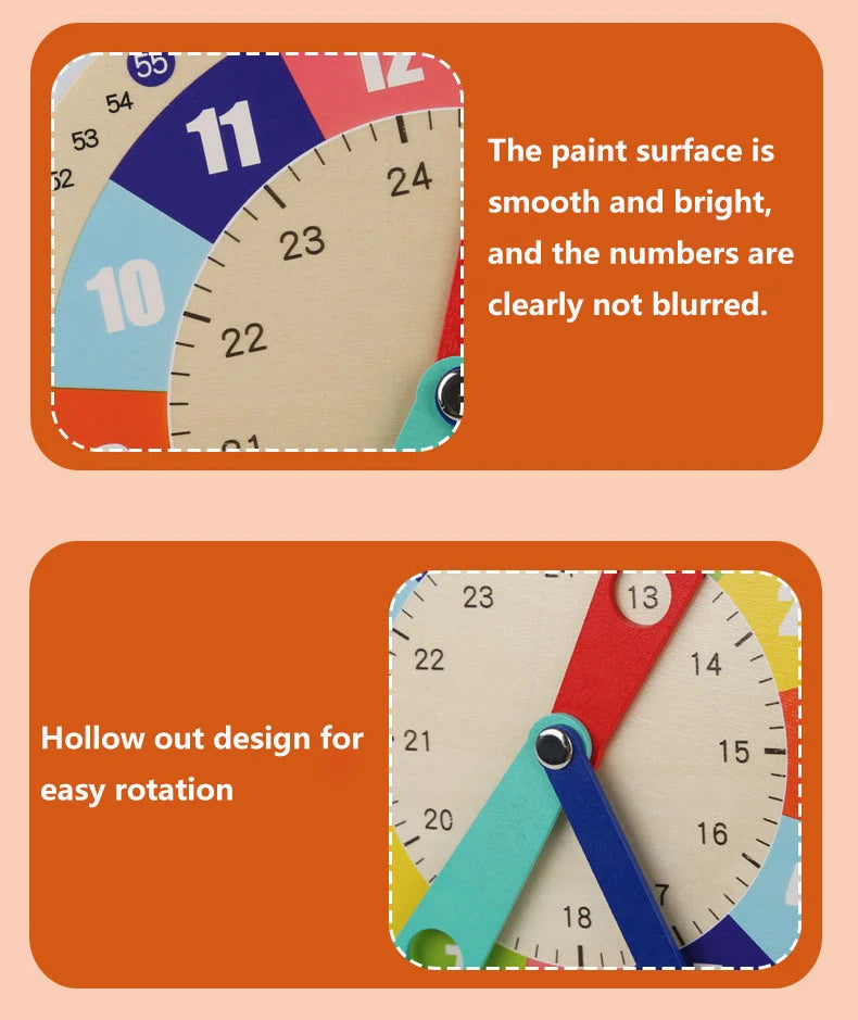 Teachers Educational Multicolor Wood-Paper Wall Clock Model/ Wood Stand /Games/15 Double-Sided Cards/Minute-Second-Hours Hands/Back Support-Magnet/Ages: 3 Years And Older