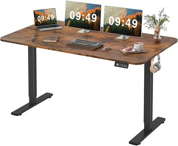 ANGDUO Large Black Rectangle Shaped Brown Wood Top Quiet Electric Memory Lift Steel Metal Frame Commercial Free-Standing Desks /Size:24"D x 55"W x 28.7"H / Colors-Maple, Black, Brown, White, Light Wood, Dark Wood
