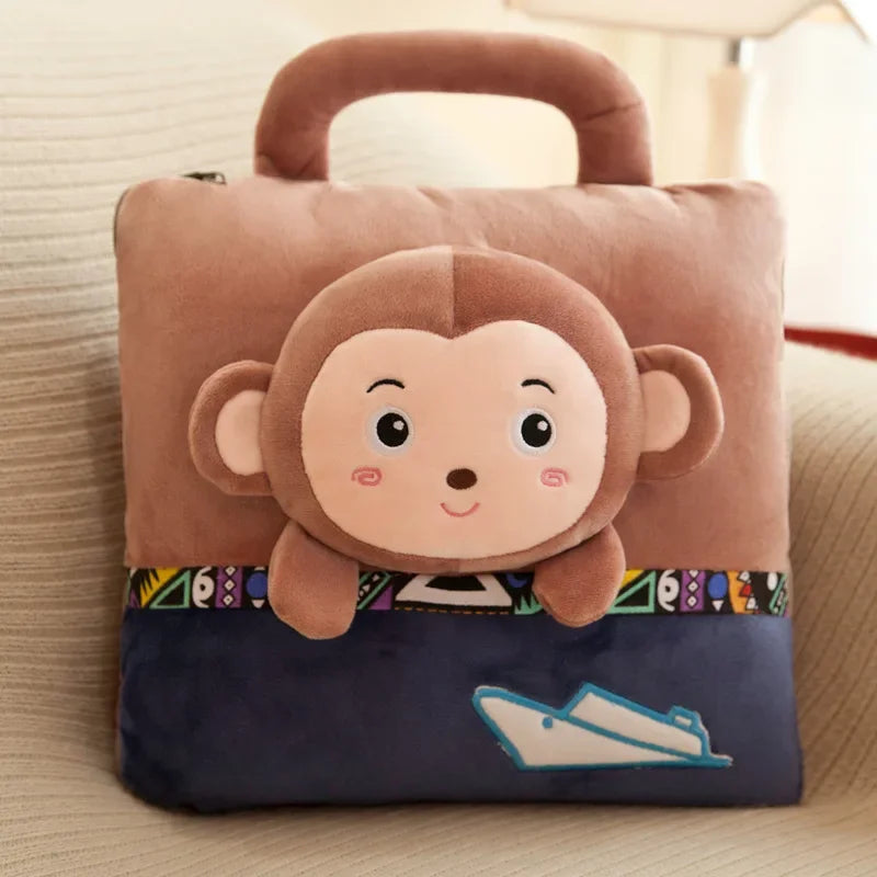 100% Polyester 2 in 1 Pillow Quilt Dual-Use Nap Animal Pillow W/ Multifunctional Folding Blanket