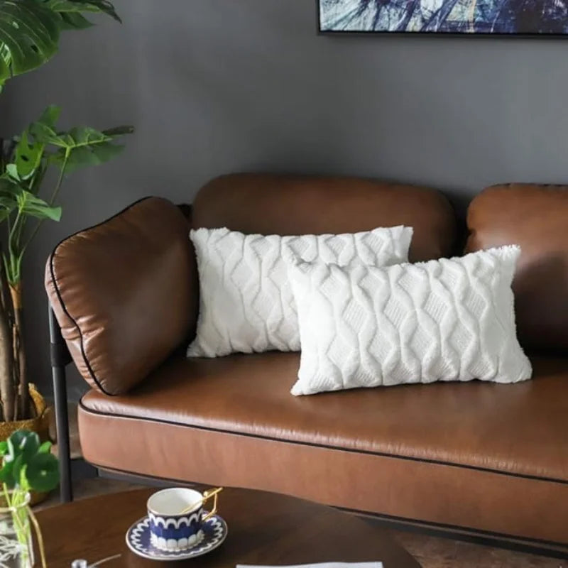 Rectangle White 100% Polyester Plush Embroidered Soft Sofa Throw Pillow COVERS