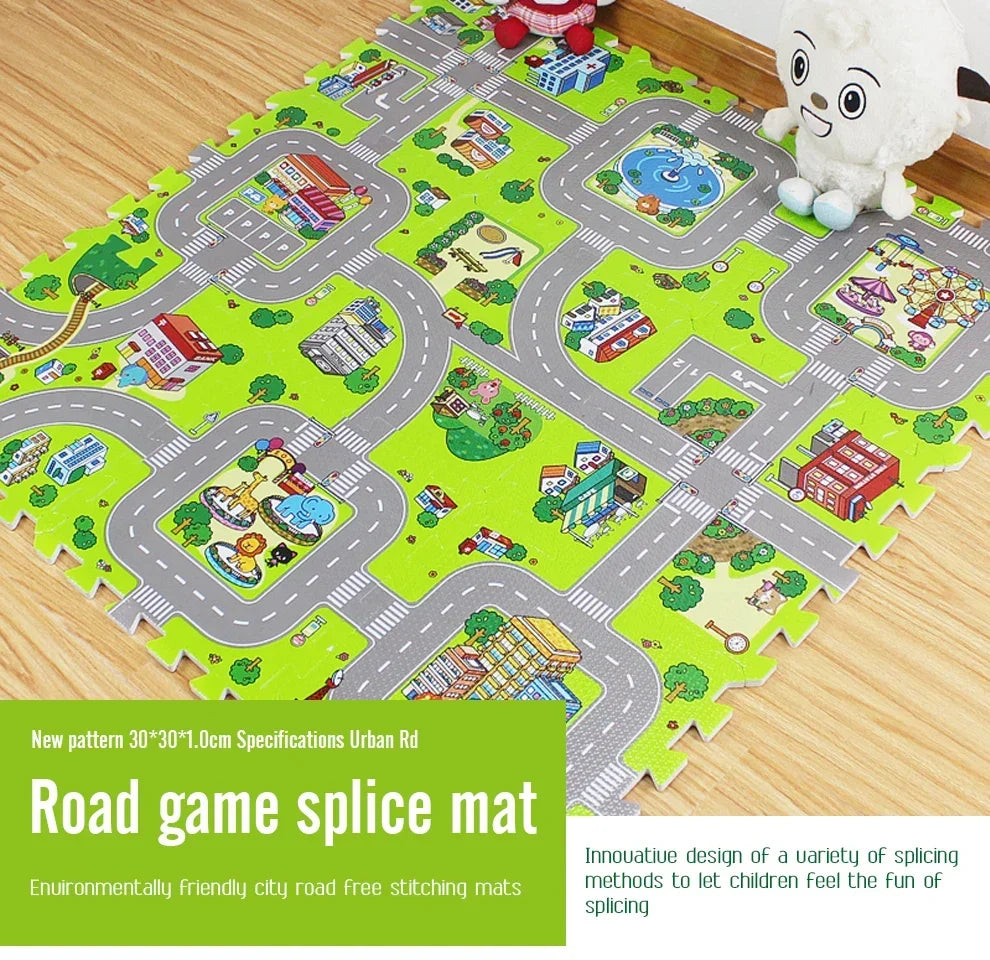 9 PCS Set Newborn Babies-Preschooler Soft Multicolor Road Game Splice Sound-Moisture Proof EVA Foam Anti-Slip Interlock Foam Playmats/Ages: Newborn 0-3 Years + Older/Colors-Green/Multicolor/Geometric/Free Splicing Combinations