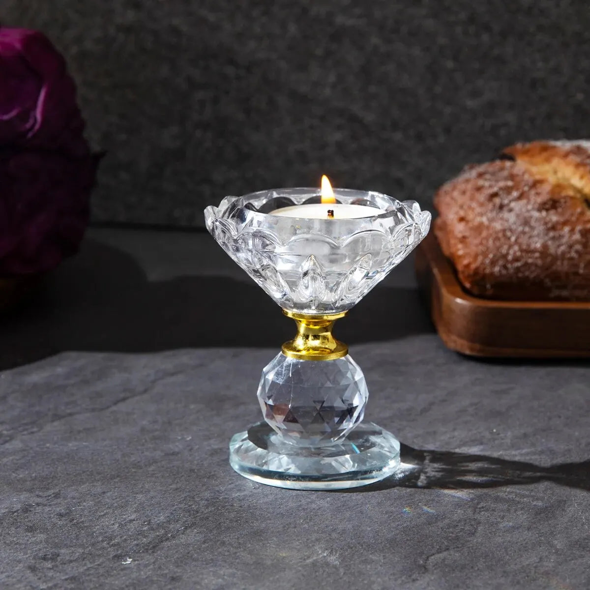 Modern Creative Transparent Diamond Crystal Clear Glass Small Tealight Candle Stand Holders