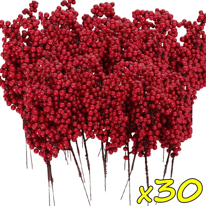 50PCS Branch Indoor Artificial Plastic Foam Non-Flowering Red Holly Berries Flower Bouquet Plants