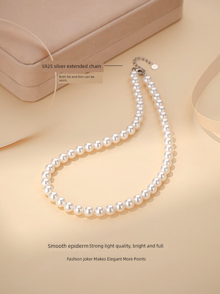 Adult Women Sterling Silver White Pearl Necklace-2 Hanging White Pearl Earrings Fine Imitation Jewelry Sets/Colors-White/Silver