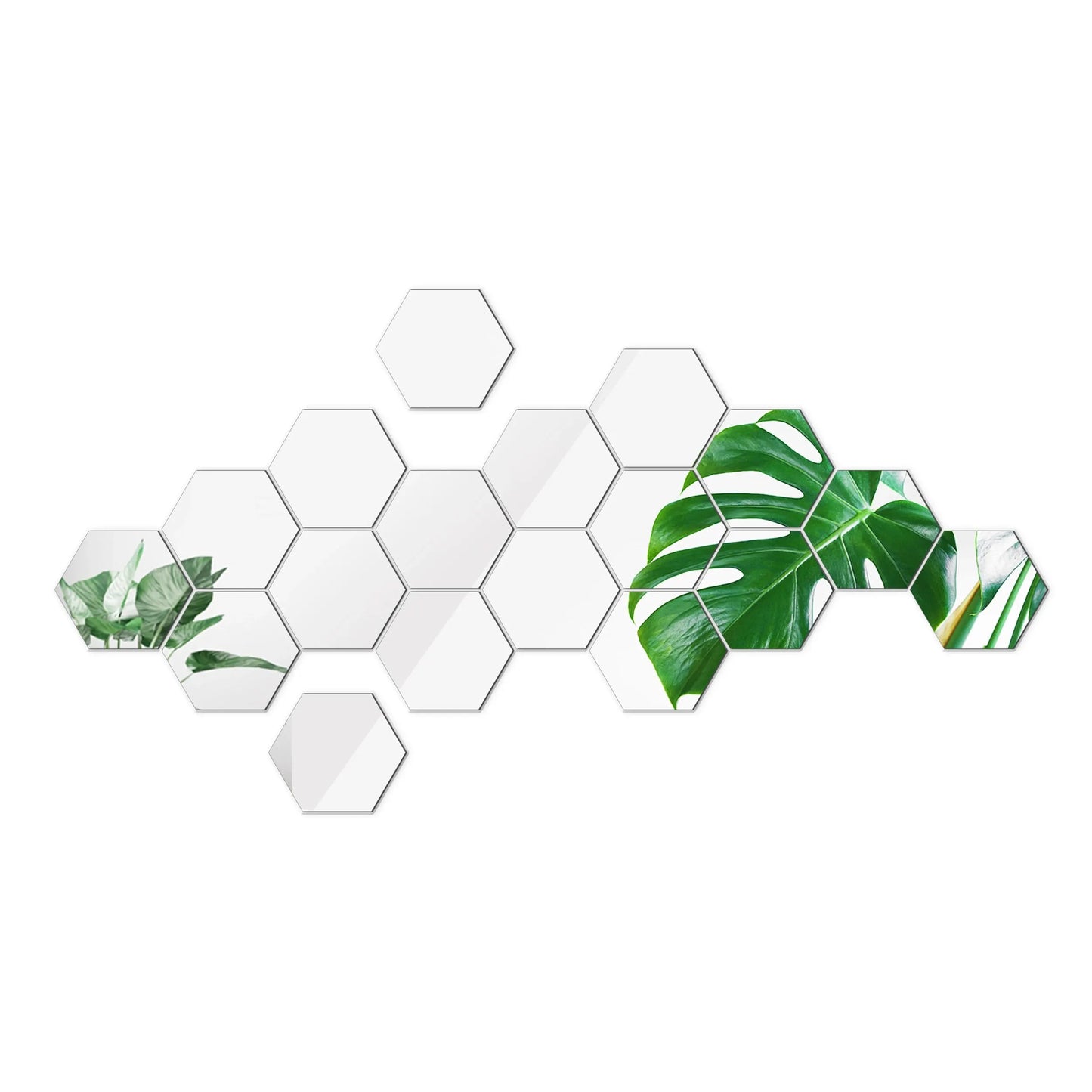 12PCS/Geometric Solid Hexagonal Mirror Wall Stickers w/ Built-in Adhesive/Removable/Colors-White/Gold/Pink/Green/Yellow
