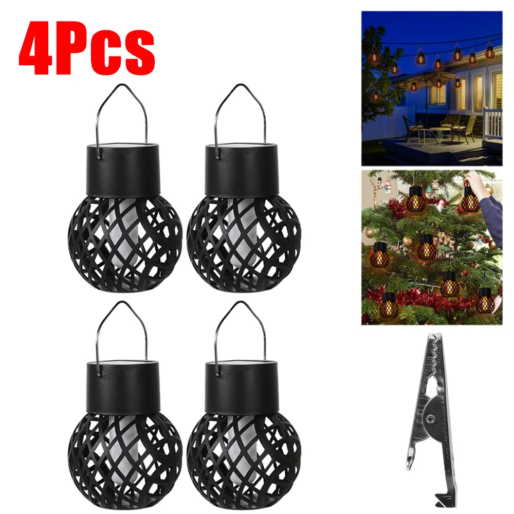 1-6Pcs LED Outdoor Flame Effect Hanging Lantern Out Waterproof Garden Decoration Lamp Solar Fairy Light For Patio Garden Yard