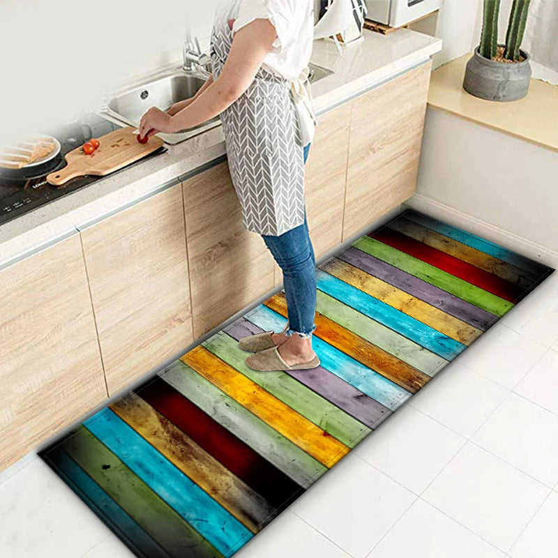 100 % Polyester Kitchen Anti-Slip Waterproof Rainbow Rugs/Colors-Striped Multicolor