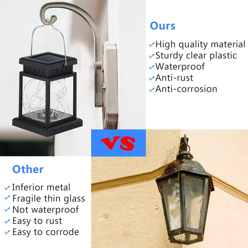 Outdoor SOLAR Warm Black Waterproof Plastic Square LED Lamp Beads Low Power Built-In Energy Storage Palace Lantern Lights/ 1 Handle/ 1 Clip