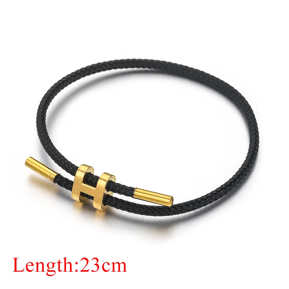 Unisex Round Stainless Steel Adjustable Braided Wire Rope Charm Vacuum Plated 18k Gold Toggle-Clasps Bracelets/Colors-Blue/Pink/Green/Red/Geometric