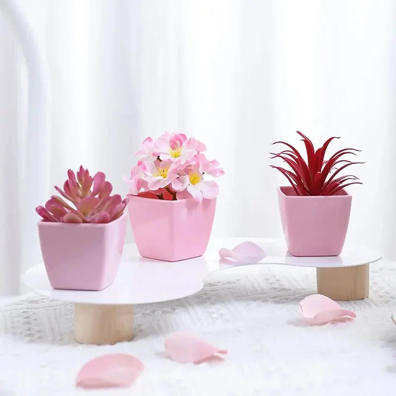 Indoor Pink Floral Artificial Hydrangea Bonsai Flower-Square Pot