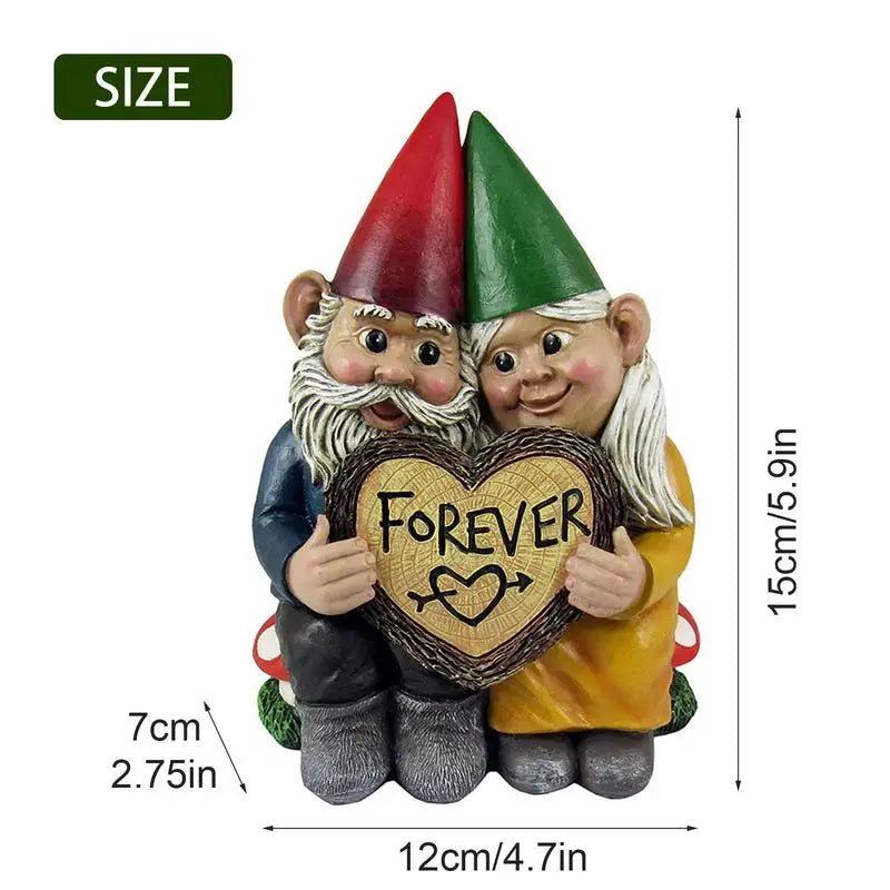 No-EN-Name-Null Outdoor Multicolor Christmas Romantic Resin Gnomes-Couple In-Love-Heart-Shaped Forever Garden Sculptures/Colors-Red/Multicolor