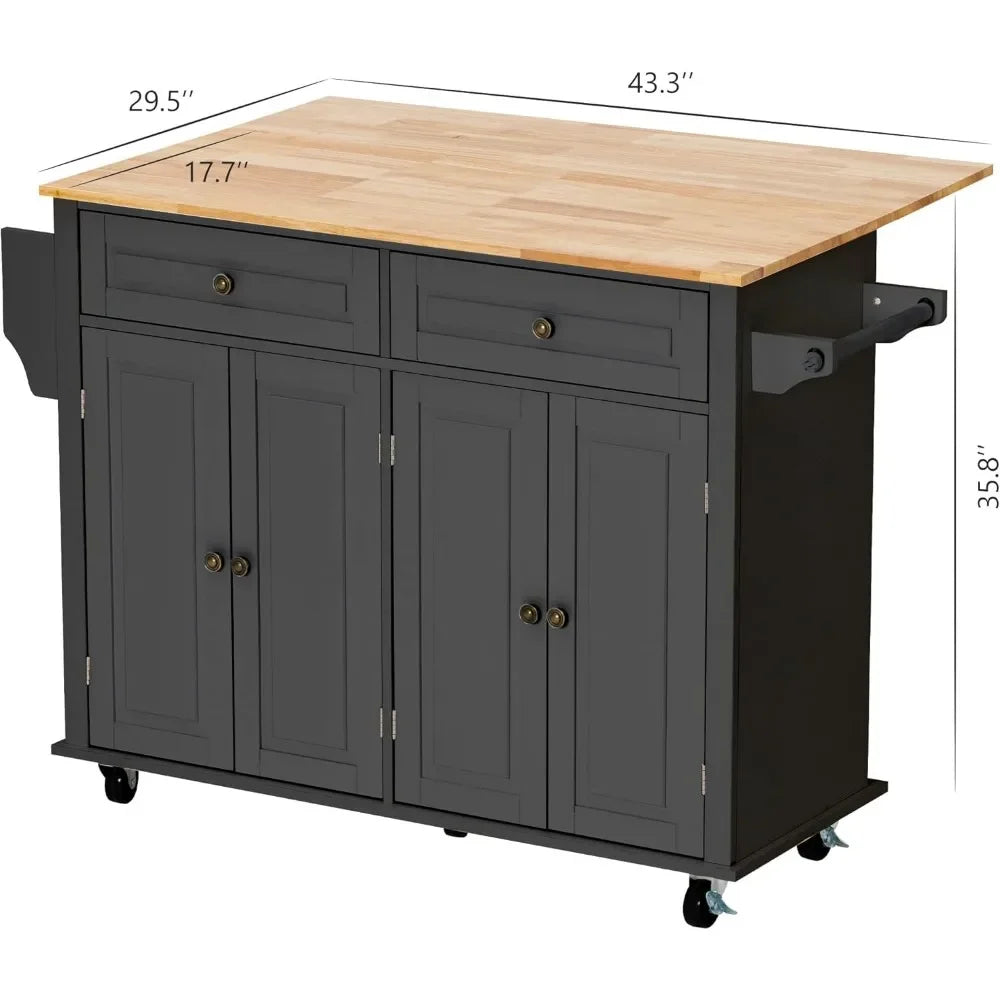 White/Black Wood Top Kitchen Island /Drop Leaf Breakfast Bar