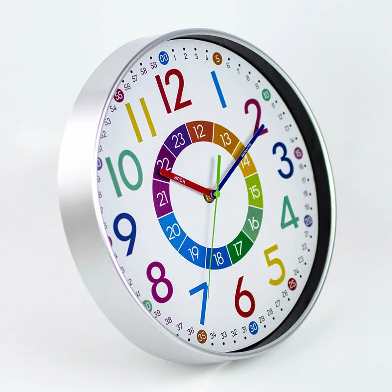 12 Inch Colorful Early Childhood Education Mute Wall Clocks/Punch-Free Battery Electronic Power