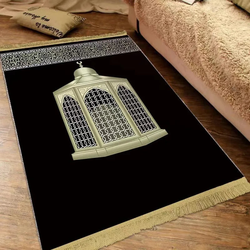 No-EN-Name-Null Adults Machine-Made Customized Waterproof Rectangle Black-Pink Fade-Resistant Thick Suede Islamic Muslim Anti-Slip Base Religious Alters Prayer Rugs/Colors-Black/Pink