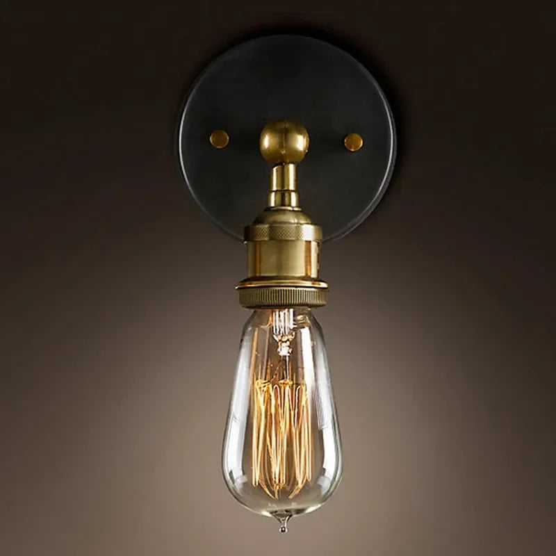 Industrial Black Iron Shadeless Downward Single Head Wall Mounted Halogen Bulb Lamps/Bulb Cap Type E27