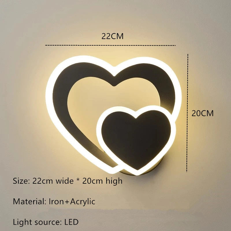Nordic Modern Iron LED Two Heart-Shaped Acrylic Shade Wall Mounted Lamps/Colors-White/Black/Yellow/Gray