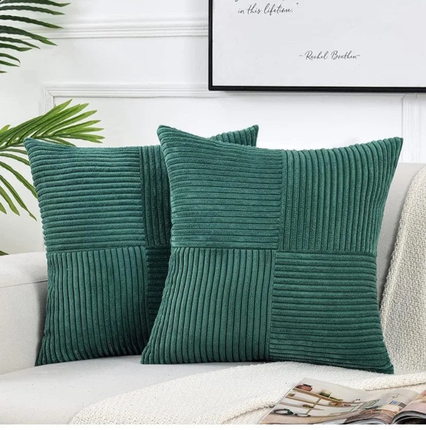 2 PCS Set Solid Color Cotton-Polyester Corduroy Striped Throw Pillow COVERS Only /Colors-Beige/Wine Red/Pink//Dark Gray/Bean Green/Dark Green/ Denim Blue/ White/Bright Yellow/Sizes: 18 x 18 Inches/Concealed Zipper