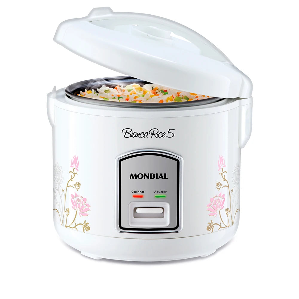 Mondial Bianca Kitchen White Floral Non-Stick Electric Rice Cookers/Up To 5 Cup Capacity Of Rice/Accessories Included: 1 Spoon-1 Measuring Cup-1 Steam Collector-1 Manuel-Recipes