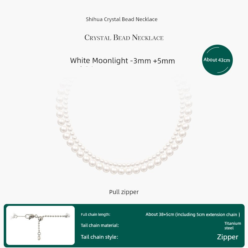Adult Women Annaya Baby Swarovski Crystal Glass Double-Layer Twin Shell White Pearls Ball Chain Imitation Metal Pendant Necklaces/ Colors-White/Silver/Blue