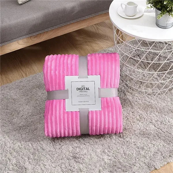 Solid Colored Striped Pattern Soft Warm Coral Fleece Polyester Flannel Blankets/Colors-Light Gray/Dark Gray/Dark Blue/Sky Blue/ Purple/ Yellow/Coffee/Pink/Khaki/Ivory/Machine Washable