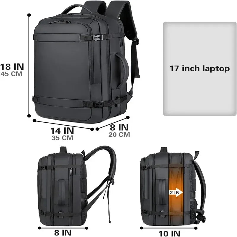 Men Oxford Polyester Expandable Interior Zipper External USB Charging Port Waterproof-Wear Resistant Travel Backpacks/ 17-inch Laptop Compartment/Backpack Straps-Handle/Keychain Holder/Colors-Black/Gray