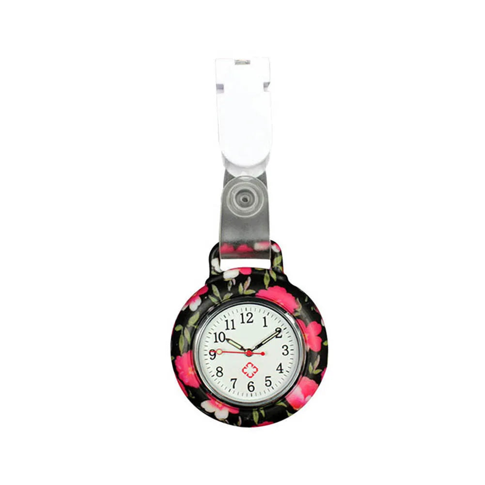 Adults Round Unisex Waterproof Nurses-Doctors Glass Mirror Face Acrylic Dial Colorful Multicolor Silicone Resin Case Clip-On Quartz Analog Display Arabic Numeral Fob Pocket Watch