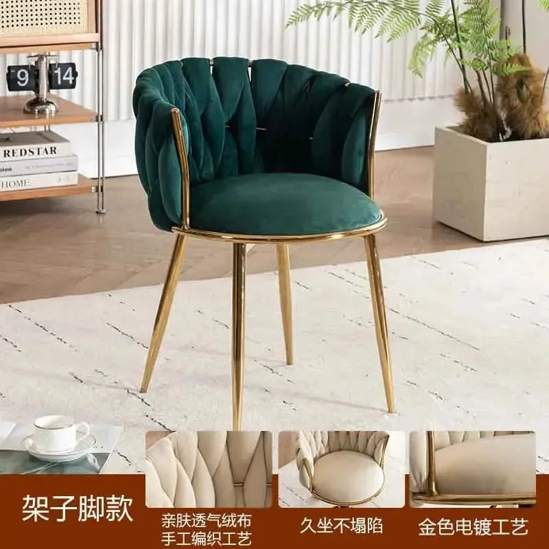 Upholstered Polyester Italian Style Ladies Bedroom Makeup Flannel Cushions Chairs w/ Steel Legs-4 Plastic Wheels/Colors-Beige/Pink/Blue/Black/Green/Gray