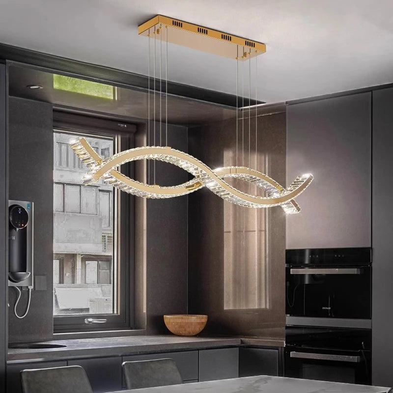 Modern Dimmable Iron Crystal Chandelier Corded Pendant Warm-Cool White LED Ceiling Light Fixtures/Colors-Clear/Gold/Black