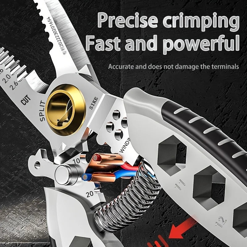 AIRAJ 9 in 1 multifunctional electrician pliers wire strippers Cable Stripping Crimping Striping External hex wrench Hand tools