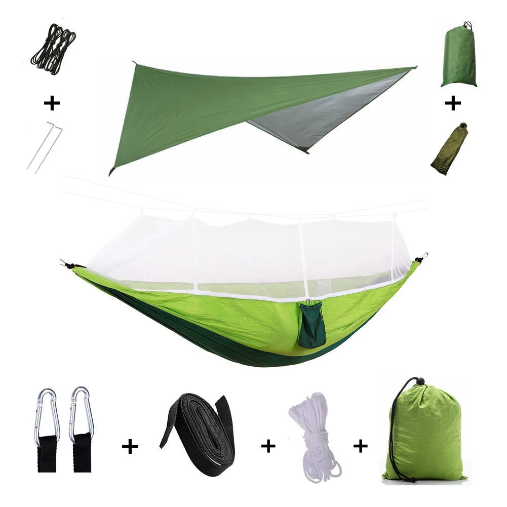 Outdoor Lightweight Waterproof Portable Nylon Mosquito Net-Rope Sleeping Camping Tarp Hammocks/Colors-Camouflage/Gray/Pink/2 Tree Straps/2 Steel Carabiners/Hammock Bag/Load Bearing Weight : 440 lbs