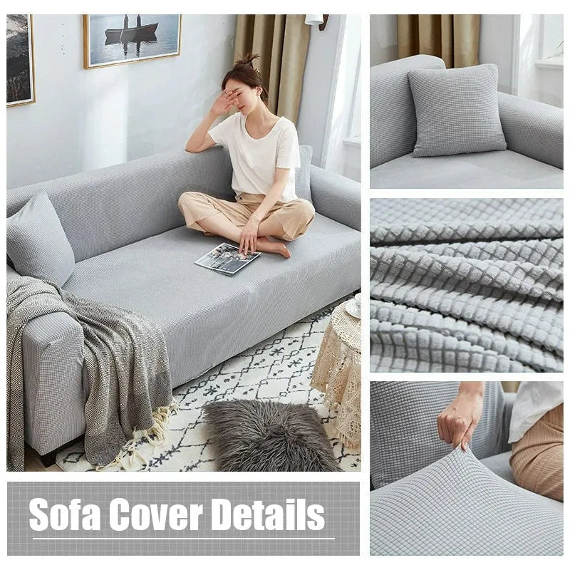 L-Shaped Jacquard Polyester Fabric Fall-Winter Elastic Stretch Sofa Covers /Colors-Gray/Beige/Geometric/Green/Red