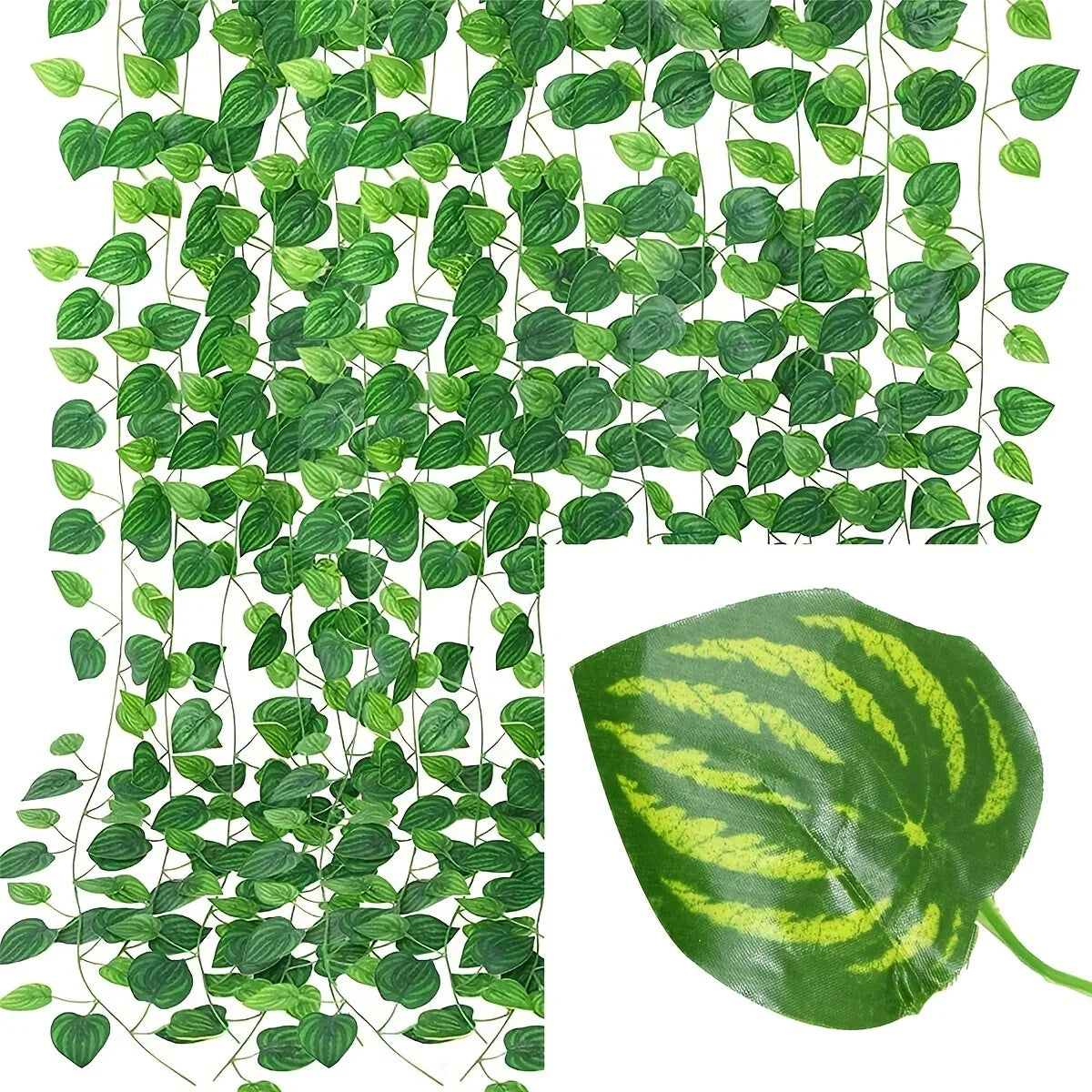 30PCS Plastic-Silk Artificial Non-Flowering Green Rattan Hanging IVY Leaf Vines