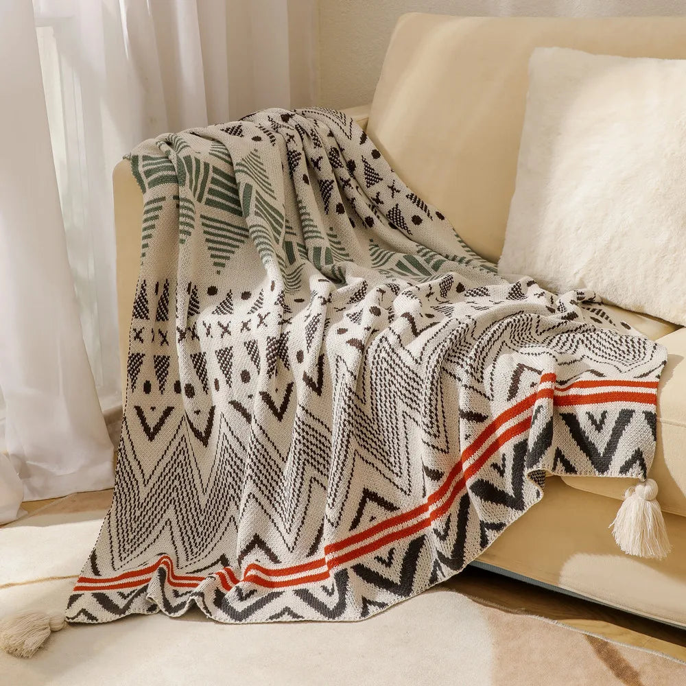 Boho Rectangle Plaid Geometric-Aztec Baja Polyester-Cotton Wearable Blankets Wall Hanging Tapestries/Colors-Multicolor/Orange/Beige