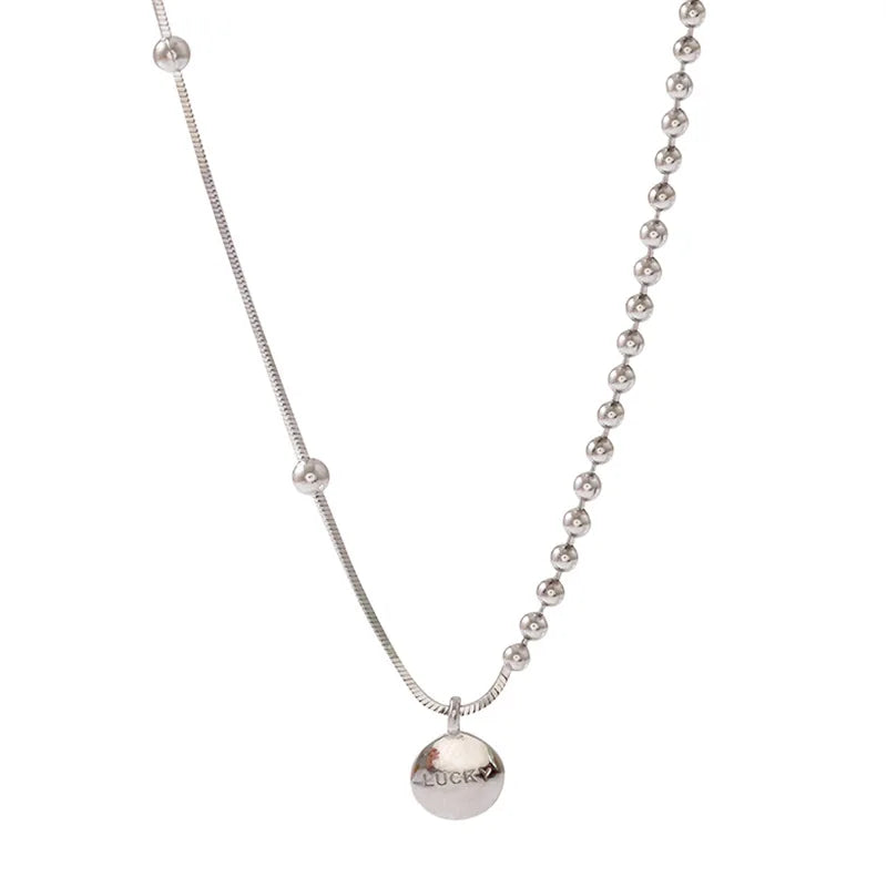 CIAXY Imitation Women Silver-Copper-Rose Gold Beaded Letter INS Asymmetry Short Clavicle Chain Choker Necklaces
