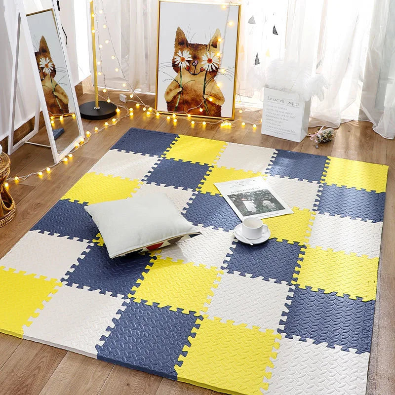 12 PCS Set EVA Waterproof Non-Toxic Flexible Soft Foam Interlocking Squares Tile Playmats/Ages: Newborn 0-3 Years-Older/Colors-Blue/Pink/Yellow/Multicolor/Geometric