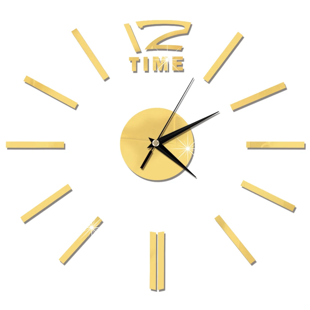 Self-Adhesive Waterproof Vapor-Proof Non-Toxic Safe Acrylic 3D Mirror Wall Clock Decals/Colors-Black/Silver/Gold