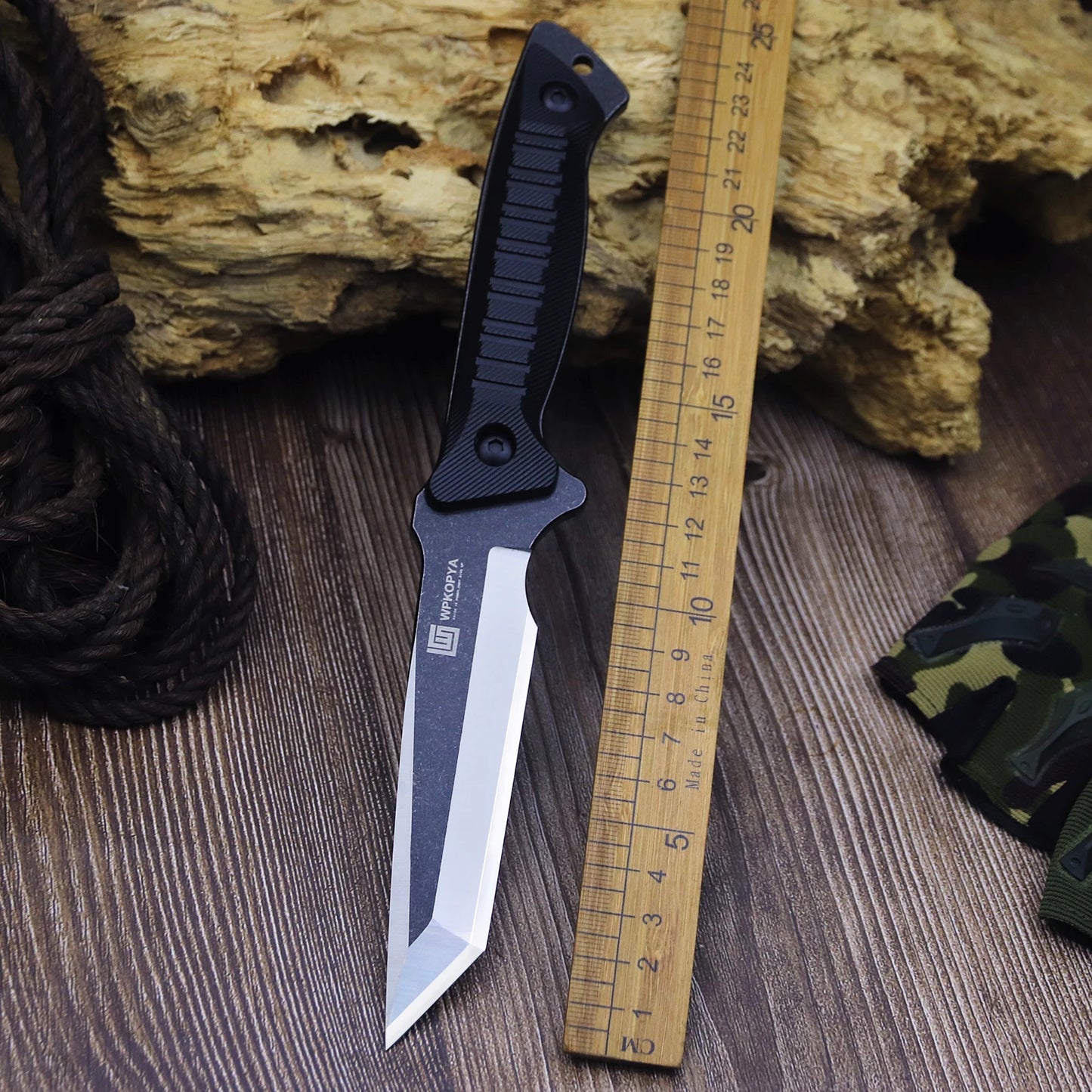 WPKOPYA(U.S.A) Outdoor tactical knife, All Tang Camp straight knife, jungle rescue survival knife, boning knife, slicing knife