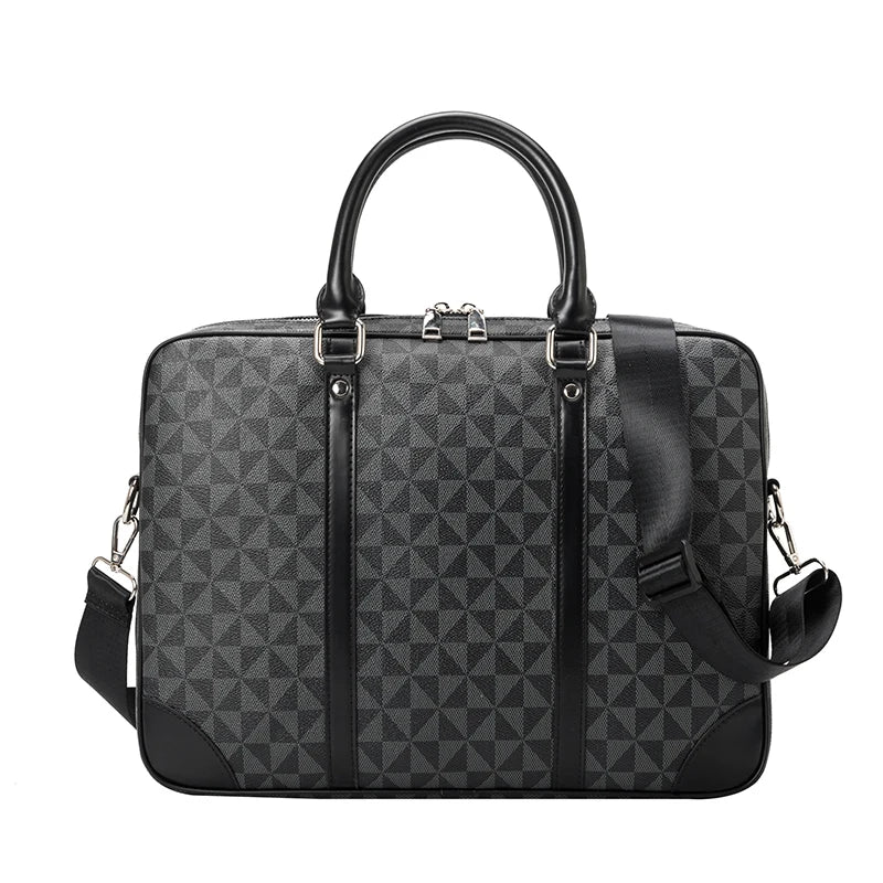 Men Leather Zipper Briefcase Built-In Laptop Compartment Polyester Bags /Shoulder Straps/Soft Handles/Slit Internal Pockets/Colors-Black/Brown