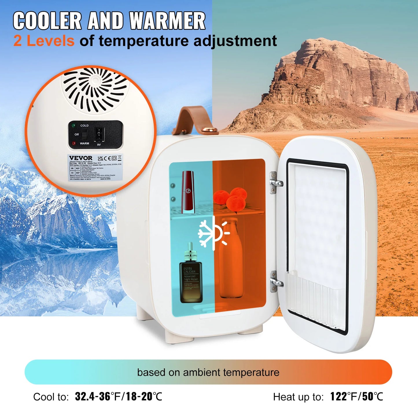 Vevor Mini White Portable Cold-Warm Mode Aluminum Lining Fridges/4-6 -12oz Cans/Only 4.08 lbs/ USB Power Cord