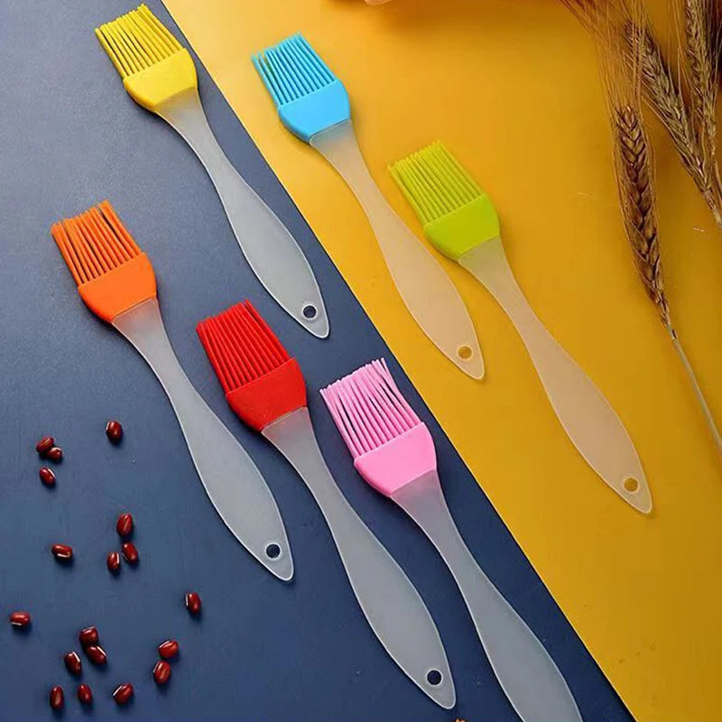 Kitchen Plastic Non-Slip Frosted Handle Disassembling Head Basting Silicone Bristle Brush-Hook Hole/ Colors-Orange/Pink/Green/Red/Yellow/Blue
