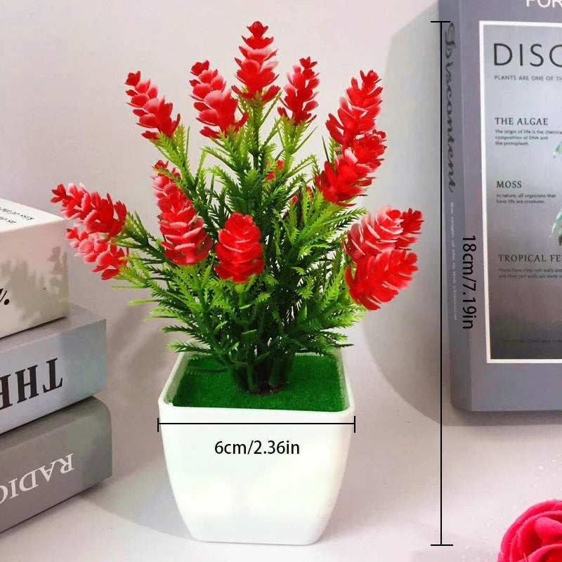 Plastic Bonsai Magnoliopsida Small Flower Pot Artificial Plants/ Colors-Red/Floral