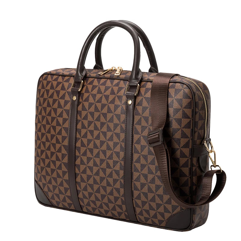Men Leather Zipper Briefcase Built-In Laptop Compartment Polyester Bags /Shoulder Straps/Soft Handles/Slit Internal Pockets/Colors-Black/Brown