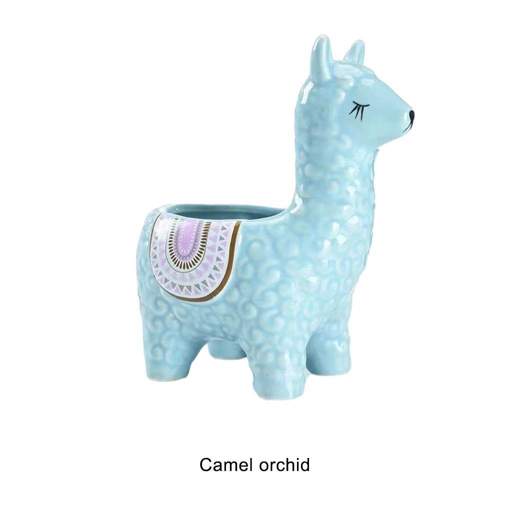 Home Garden Indoor Multicolor Cute Ceramic Alpaca Animal Shape Mini Succulent Planter Pots/Colors-Geometric/Multicolor/Blue/Animals