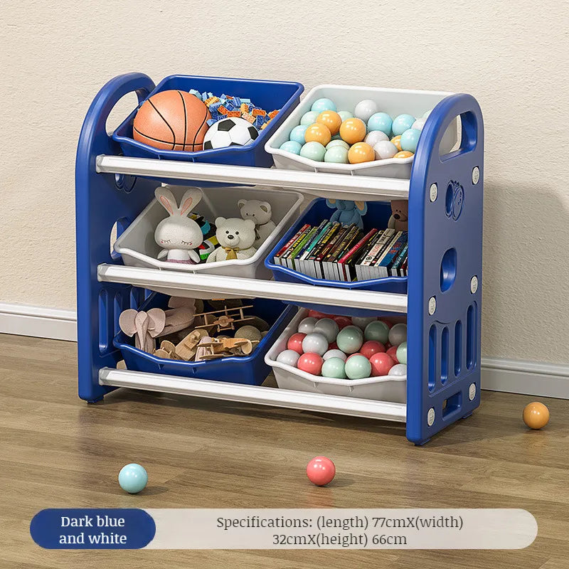 Babies-Toddlers Eco-Friendly 3-Tier Shelves Thick Plastic Toy Storage Cabinet/Ages: Over 6 Months Old/Colors-Gray/Pink/White/Black/Green/6-Plastic Storage Boxes Included