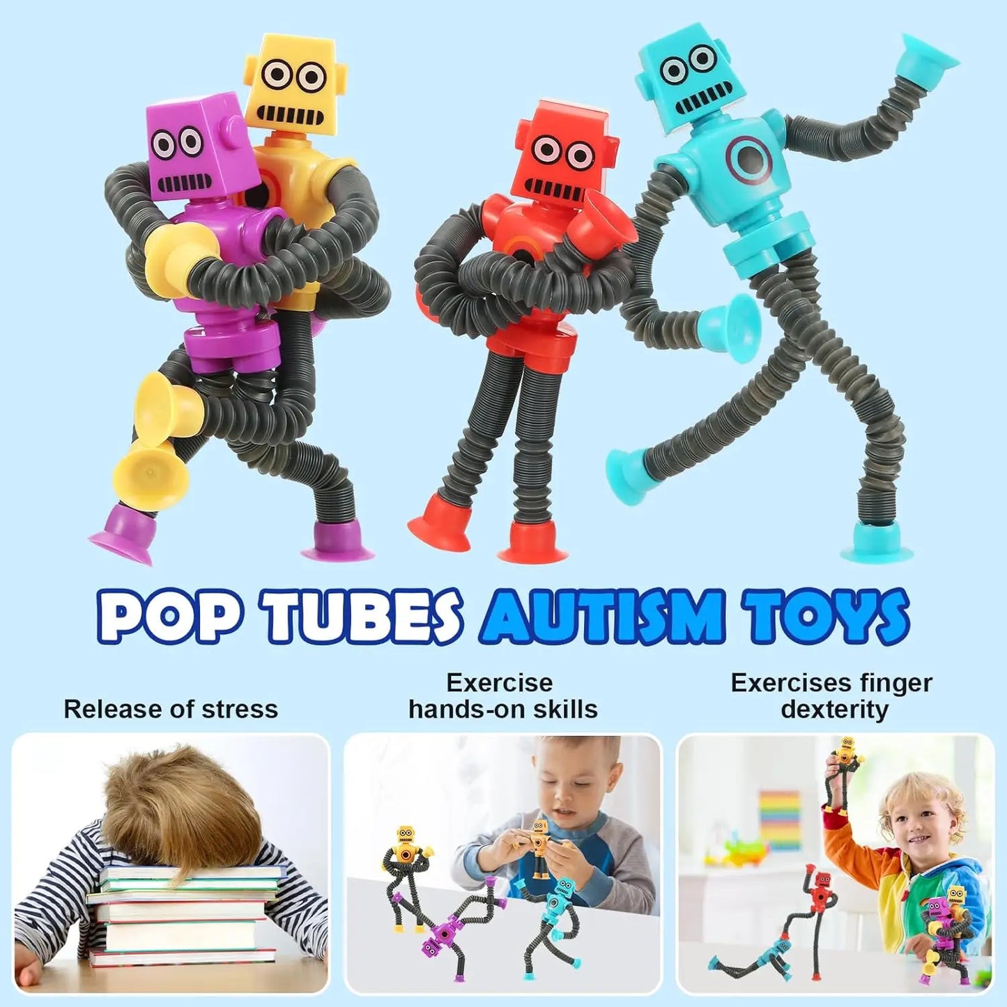 4 PCS Set Plastic Multicolor Suction Cup Funny Robot Telescopic Stretchable Anxiety-Stress Relief Fidget Toys/Ages: 9-18 Years Old Adult/Multicolor/Animal