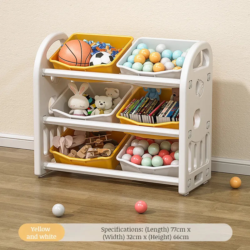Babies-Toddlers Eco-Friendly 3-Tier Shelves Thick Plastic Toy Storage Cabinet/Ages: Over 6 Months Old/Colors-Gray/Pink/White/Black/Green/6-Plastic Storage Boxes Included