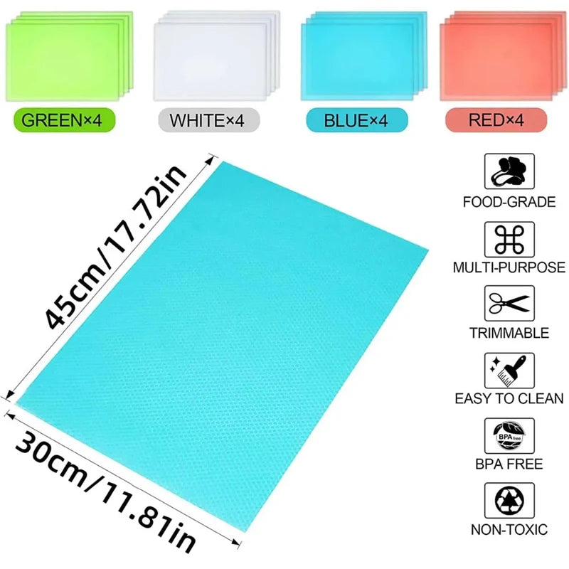 4 PCS Set Kitchen Rectangle Modern EVA Vinyl Rectangle Waterproof Refrigerator Liner Mats/ Size 29 x 45cm/ Colors-White/Blue/Green/Dots/Multicolor