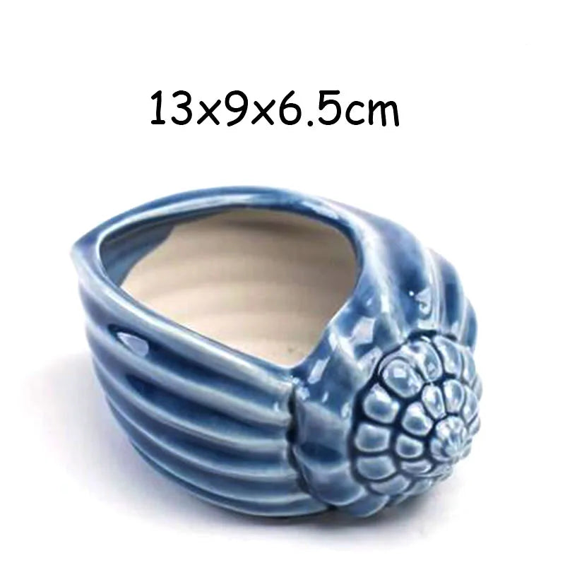 European Style Cute Fleshy Flowerpot Pocelain Blue Fish Macetas Vase Home Garden Mini Bonsai Cactus Flower Pot Balcony Decor