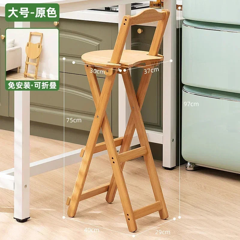 2pcs Durable Small Low Back Polished Bamboo Foldable Flat Bar Stools/Sizes: S-M-L/Beige/Brown